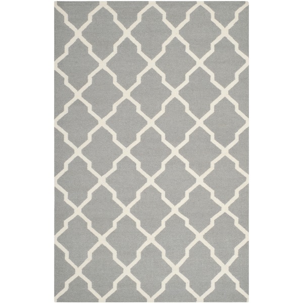 Safavieh Handwoven Moroccan Dhurrie Trellis pattern Gray Wool Rug (9' x 12') Safavieh 7x9   10x14 Rugs