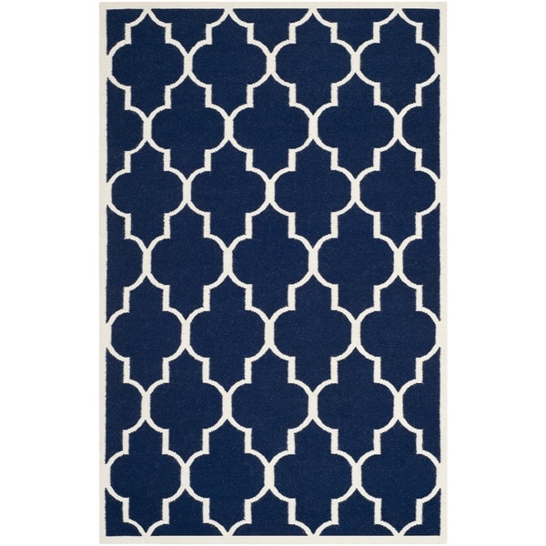Safavieh Handwoven Moroccan Reversible Dhurrie Geometric Navy Wool Safavieh Handwoven Moroccan Reversible Dhurrie Geometric Navy Wool Rug 8 X27 X 10