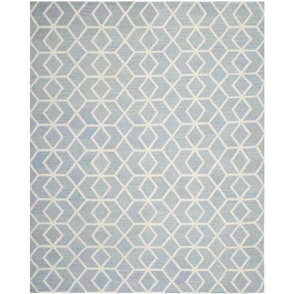 Safavieh Contemporary Safavieh Handwoven Moroccan Reversible Dhurrie Blue/ Ivory Wool Rug - 9' x 12'