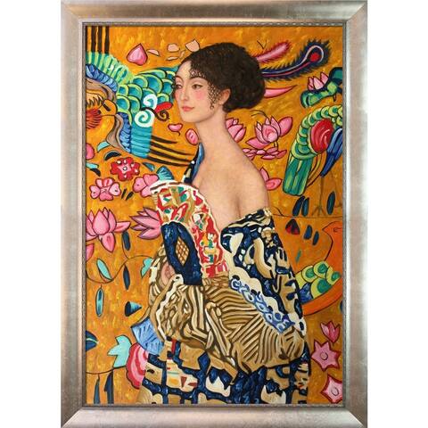 Gustav Klimt 'Signora con Ventaglio' Hand Painted Framed Canvas Art