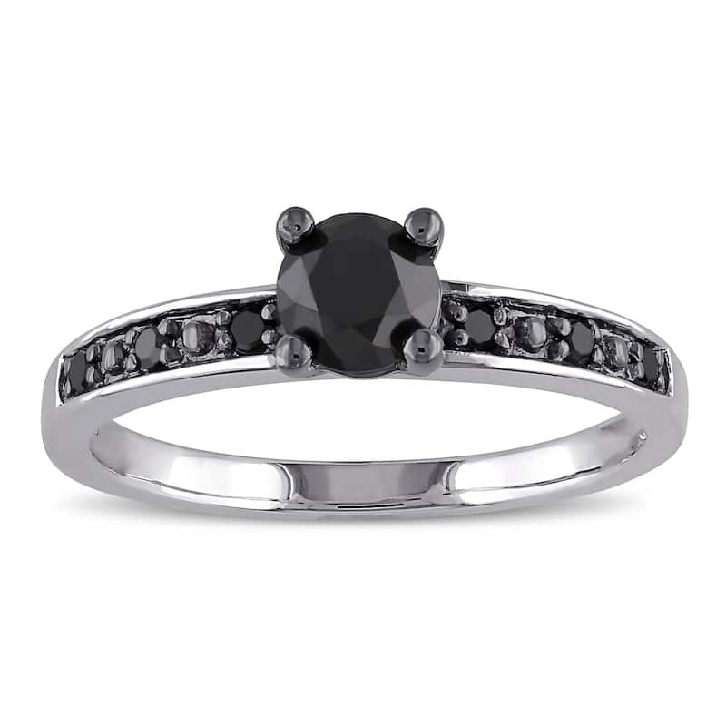 Miadora Sterling Silver 4/5ct TDW Black Diamond Solitaire Ring - 4