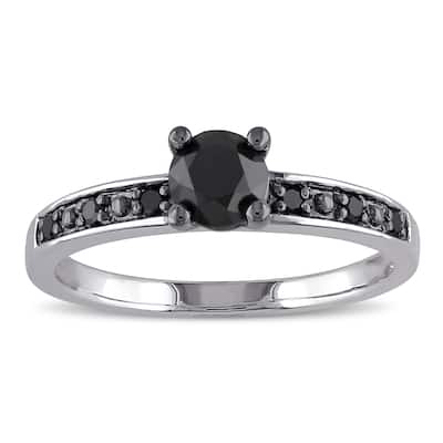 Miadora Sterling Silver 4/5ct TDW Black Diamond Solitaire Ring