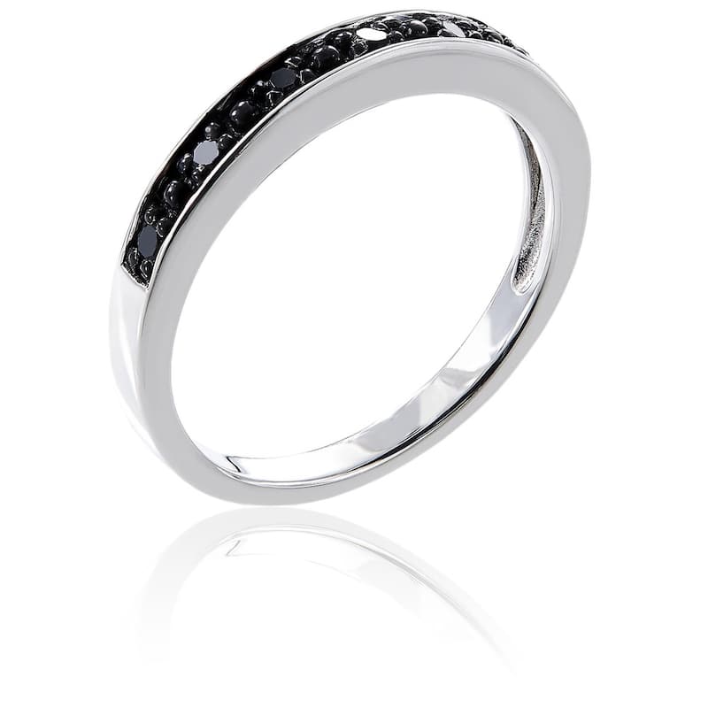Miadora Sterling Silver Black Diamond Stackable Anniversary Wedding Band Ring