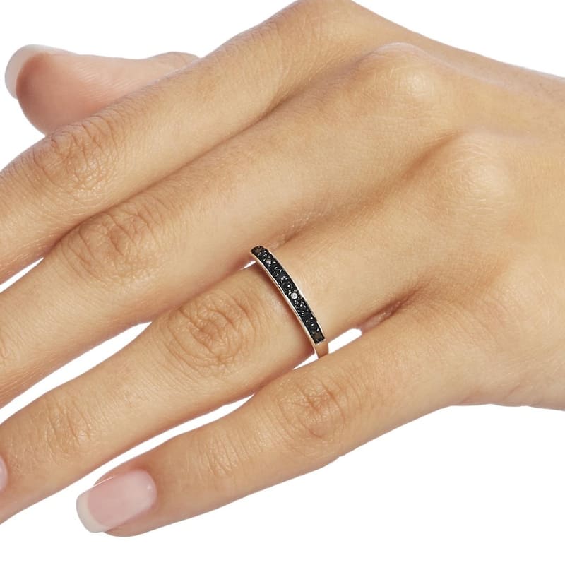 Miadora Sterling Silver Black Diamond Stackable Anniversary Wedding Band Ring