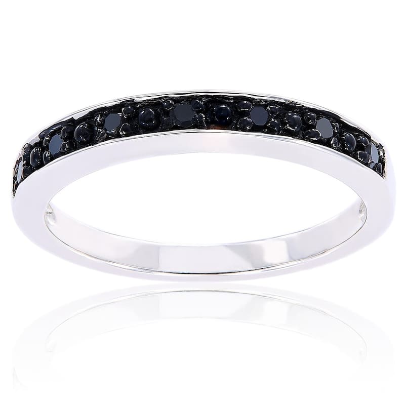 Miadora Sterling Silver Black Diamond Stackable Anniversary Wedding Band Ring - 4