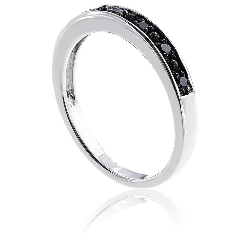 Miadora Sterling Silver Black Diamond Stackable Anniversary Wedding Band Ring