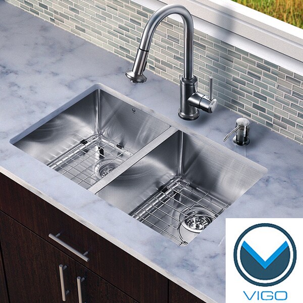 Vigo All-in-One 29-inch Undermount Stainless Steel Double Bowl Kitchen ...
