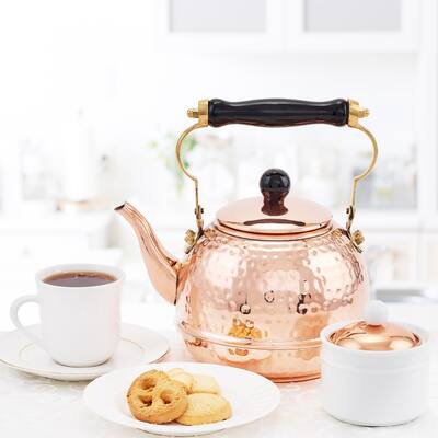 Copper Hammered 2-qt. Tea Kettle with Wood Handle