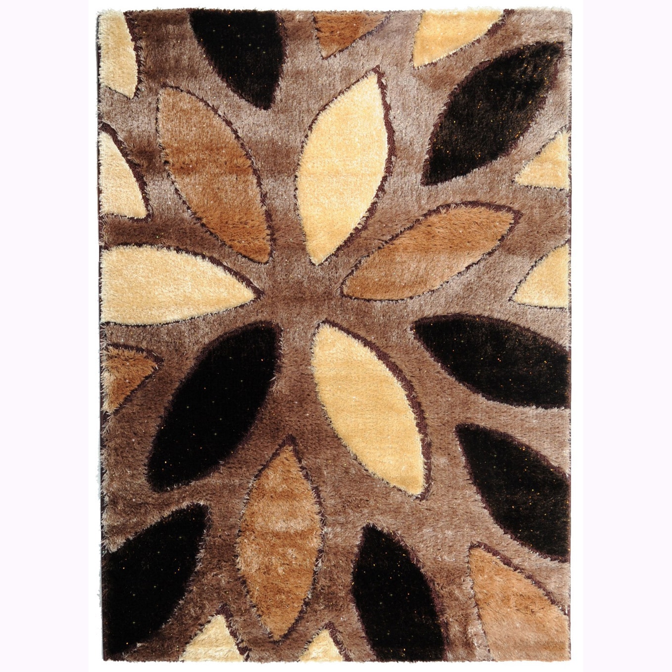 Crystal Glitter Soft Shag Floral Almonds Area Rug (53 X 73)