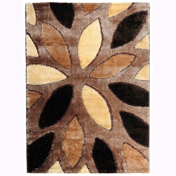 Crystal Glitter Soft Shag Floral Almonds Area Rug (5'3 x 7'3) 5x8   6x9 Rugs