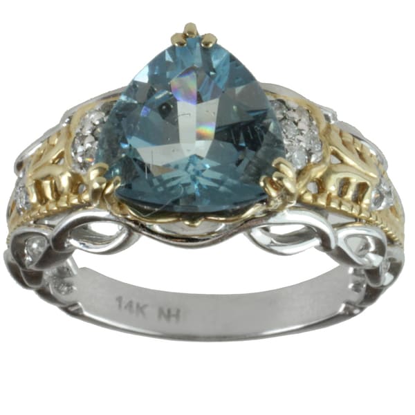 Michael Valitutti 14k Two tone Gold Aquamarine and Diamond Ring Michael Valitutti Gemstone Rings