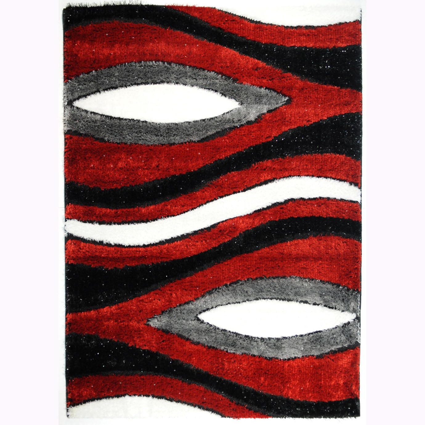 Crystal Glitter Soft Shag Oval Eyes Red Area Rug (53 X 73)