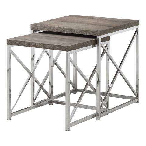 Nesting Table, Set of 2, Side, End, Metal, Accent, Living Room, Bedroom, Metal, Laminate, Chrome, Contemporary, Modern