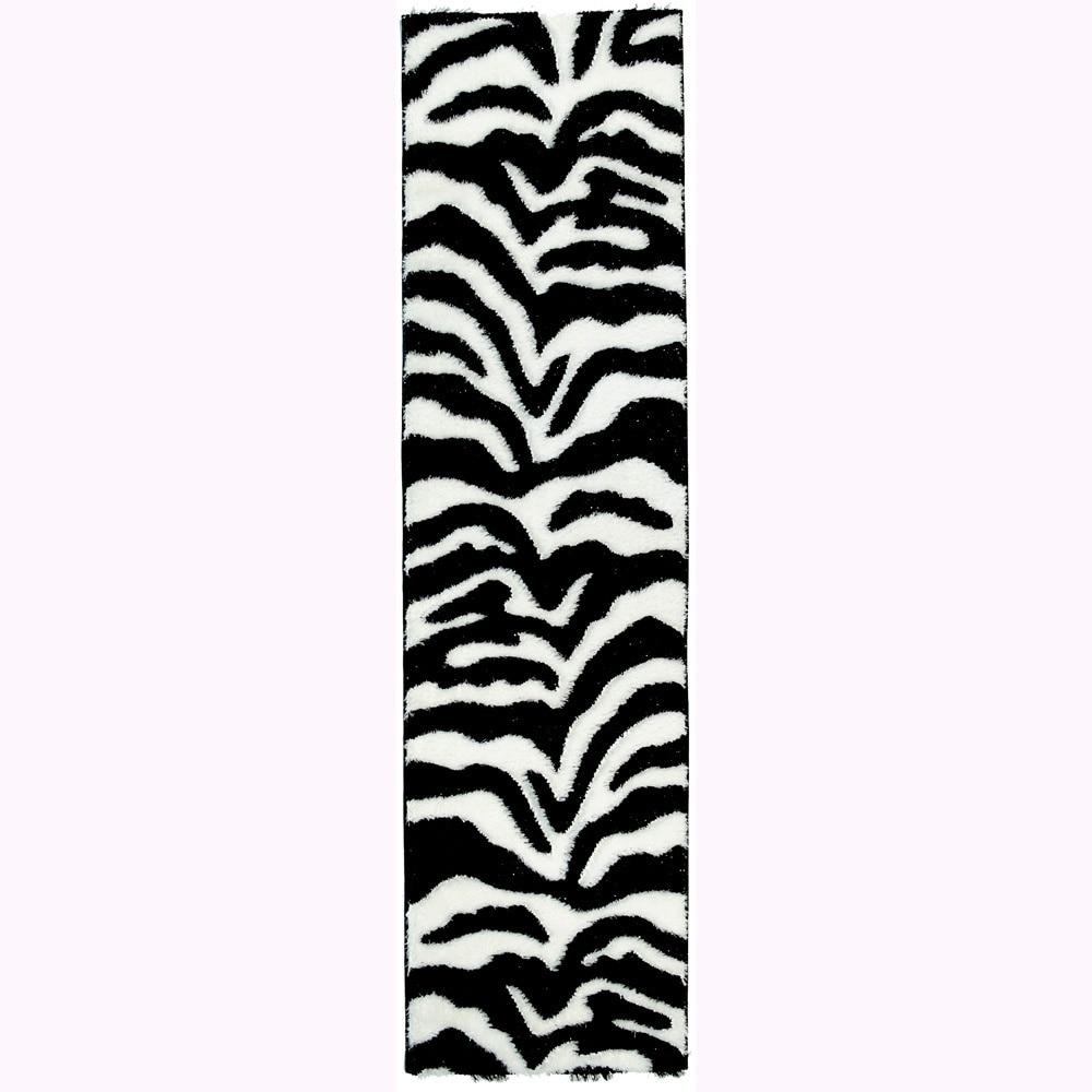 Crystal Glitter Soft Shag Zebra Print Area Rug (53 X 73)