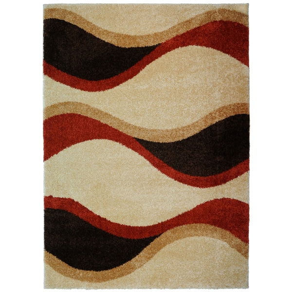 Milan Super Heavy Shag Tribal Waves Beige Area Rug (7'10 x 10'6) 7x9   10x14 Rugs