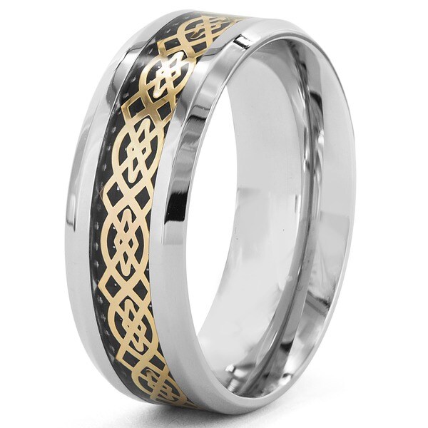Shop Crucible Gold Plated Steel Black Carbon Fiber Inlay Celtic Ring ...