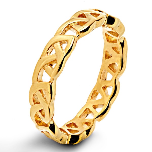 Men's Gold Plated Polished Stainless Steel Open Celtic Eternity Knot Ring - 4mm Wide. Opens flyout.
