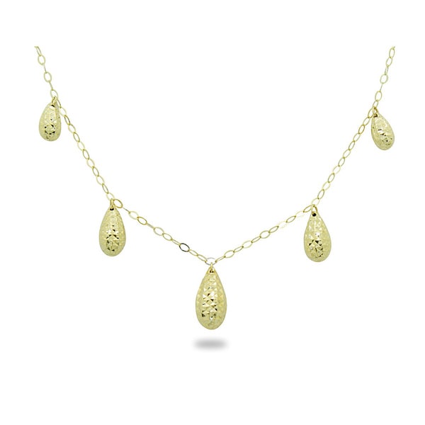 Gioelli 14k Yellow Gold Diamond cut Puff Teardrop Necklace Gold Necklaces