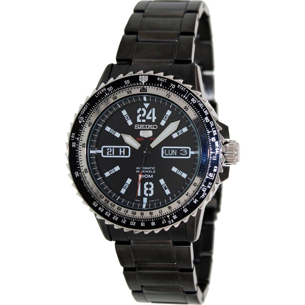 Seiko Men's Grey Stainless Steel Black Dial Automatic Watch