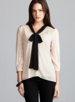 Romeo & Juliet Couture Long Sleeve Cream Tie Neck Georgette Blouse ...