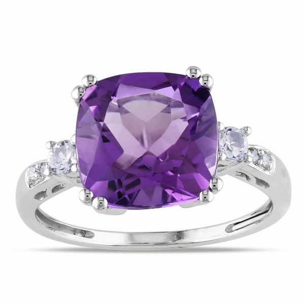 Miadora 10k White Gold Amethyst, Created White Sapphire and Diamond