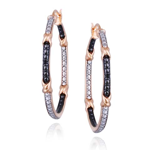 DB Designs Rose Gold and Black Diamond Hoop Earrings