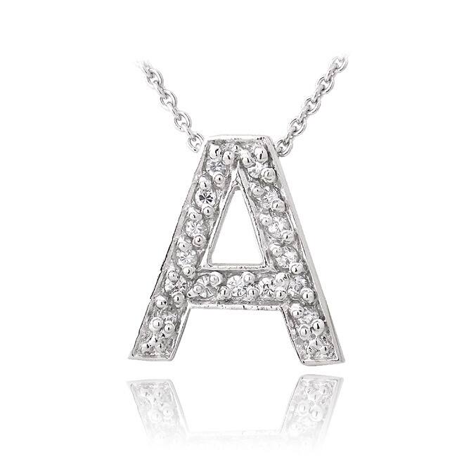 Icz Stonez Sterling Silver Cubic Zirconia Block Letter Initial Necklace