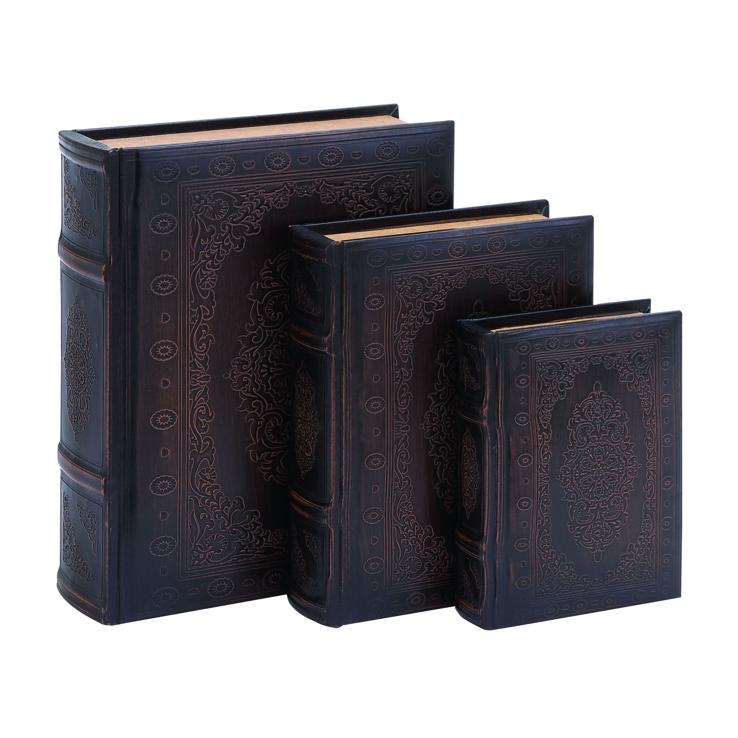 Smooth Leather Book Box Set With Floral Decoration