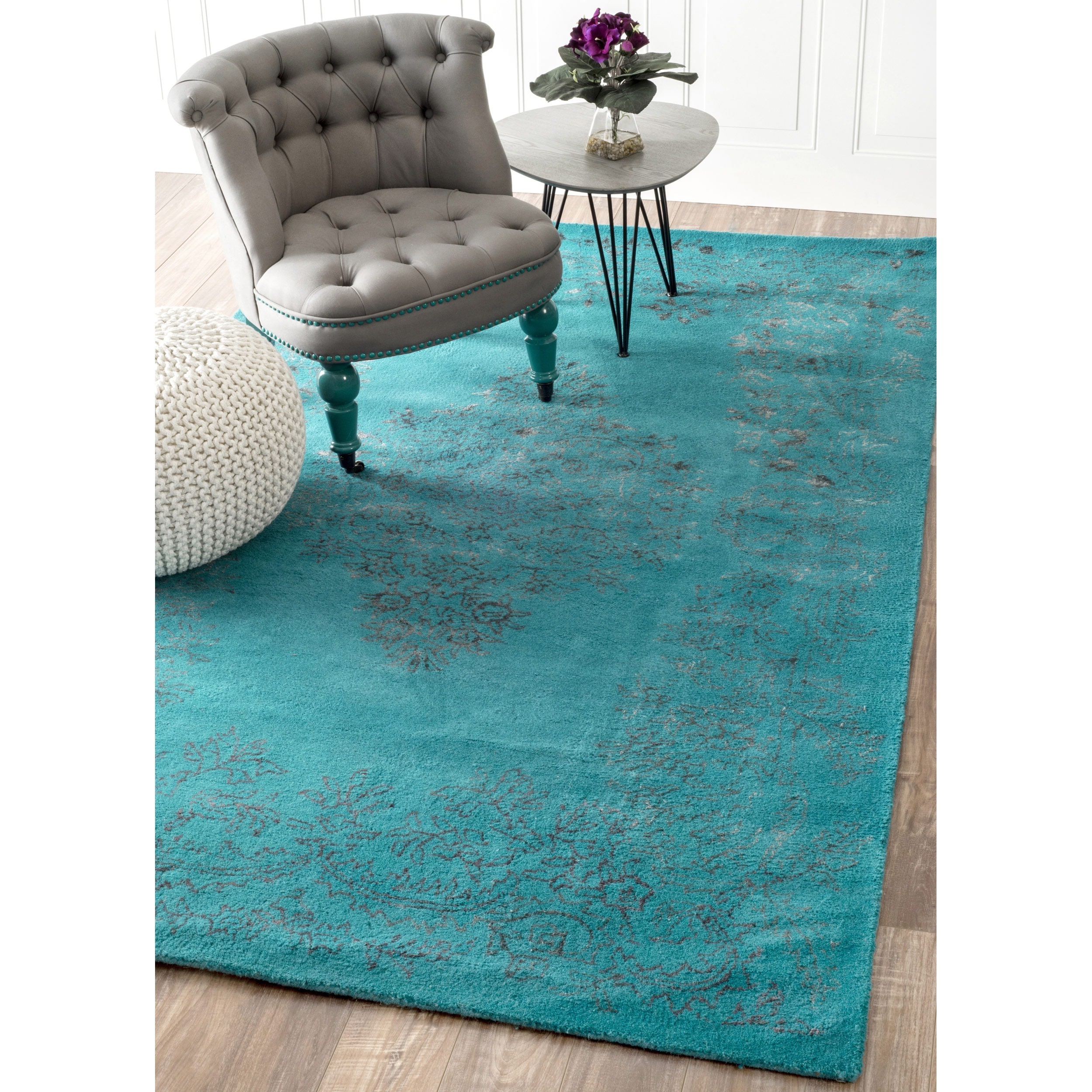 Nuloom Hand knotted Wool/ Viscose Overdyed Traditional Medallion Blue Rug (4 X 6)