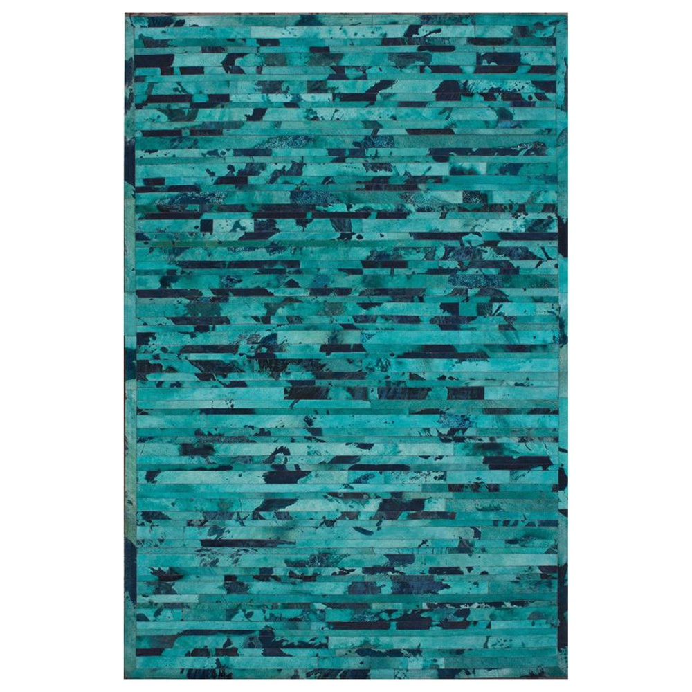 Nuloom Handmade Abstract Chevron Turquoise Cowhide Leather Rug (76 X 96)