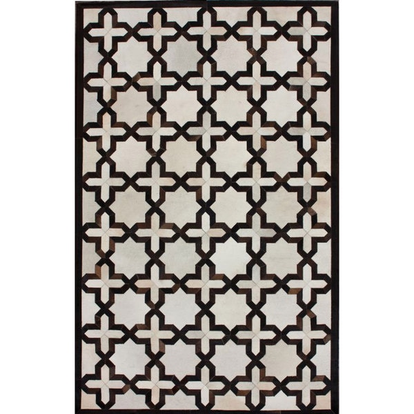 nuLOOM Handmade Moroccan Trellis Ivory Cowhide Leather Rug (76 x 96