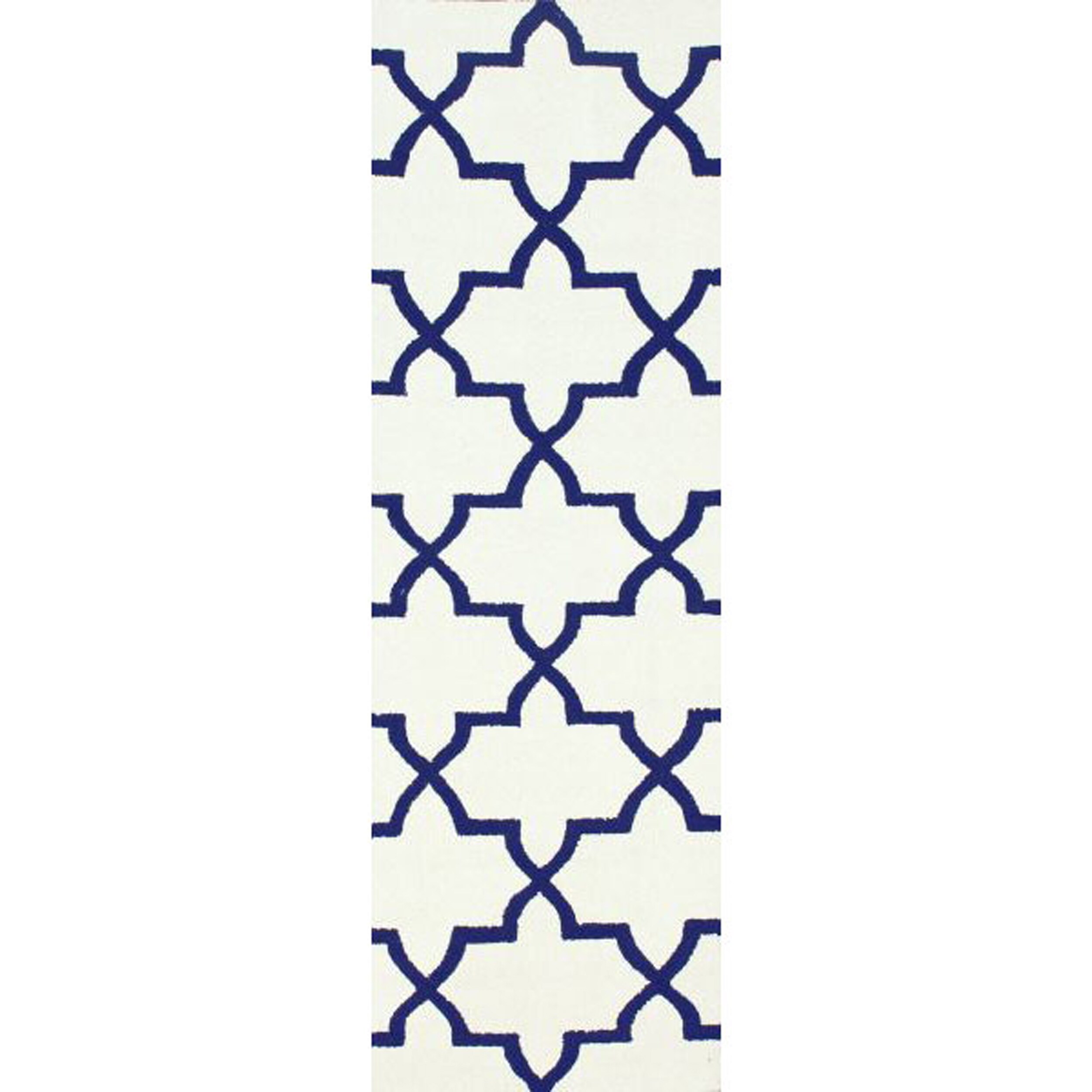Nuloom Handmade Alexa Moroccan Trellis Ivory/ Navy Wool Runner Rug (26 X 10)