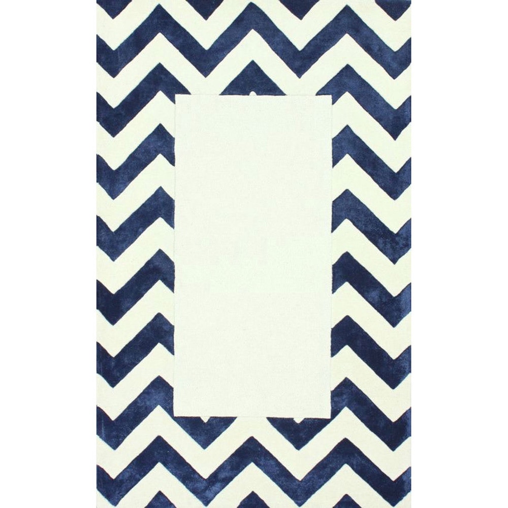 Nuloom Handmade Chevron Border Navy Wool/ Viscose (76 X 96)