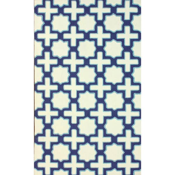 slide 1 of 1, Nuloom Ivory Handmade Marrakesh Trellis Abstract Wool Area Rug 5' x 8' - Blue - Rectangle