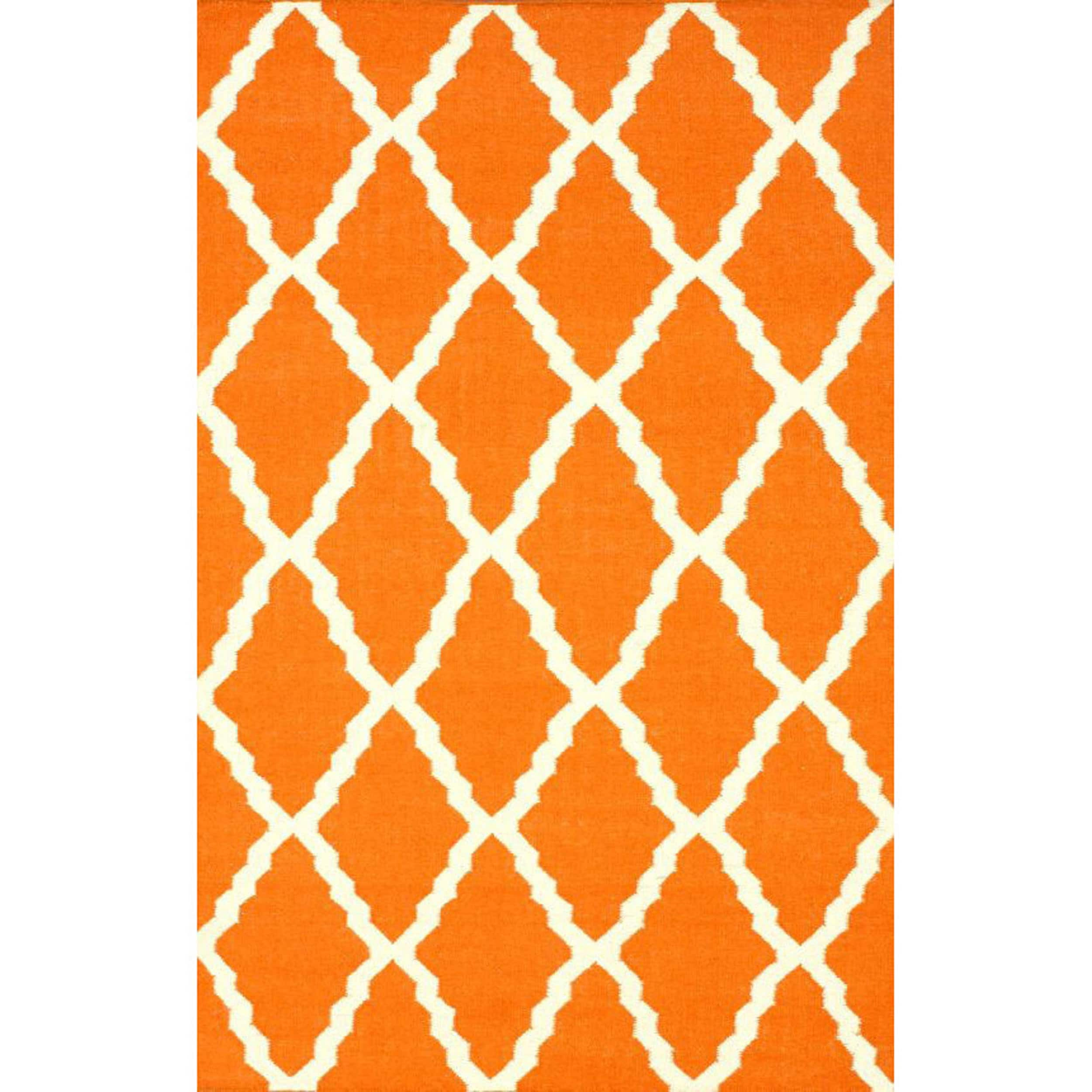 Nuloom Moroccan Trellis Flatweave Orange Wool Rug (76 X 96) (IvoryPattern AbstractTip We recommend the use of a non skid pad to keep the rug in place on smooth surfaces.All rug sizes are approximate. Due to the difference of monitor colors, some rug col