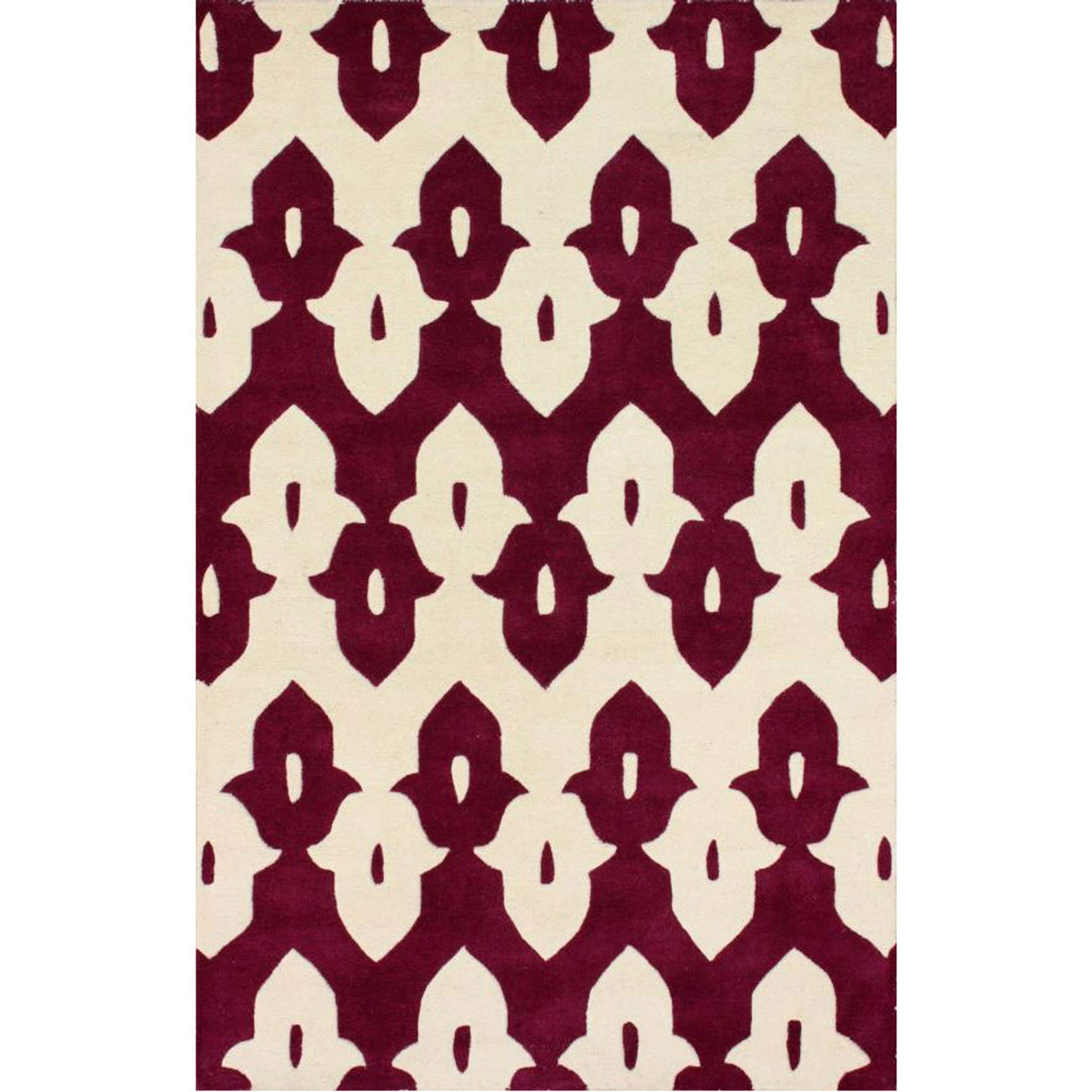 Nuloom Handmade Modern Ikat Trellis Red/ Ivory Wool Rug (3 X 5)