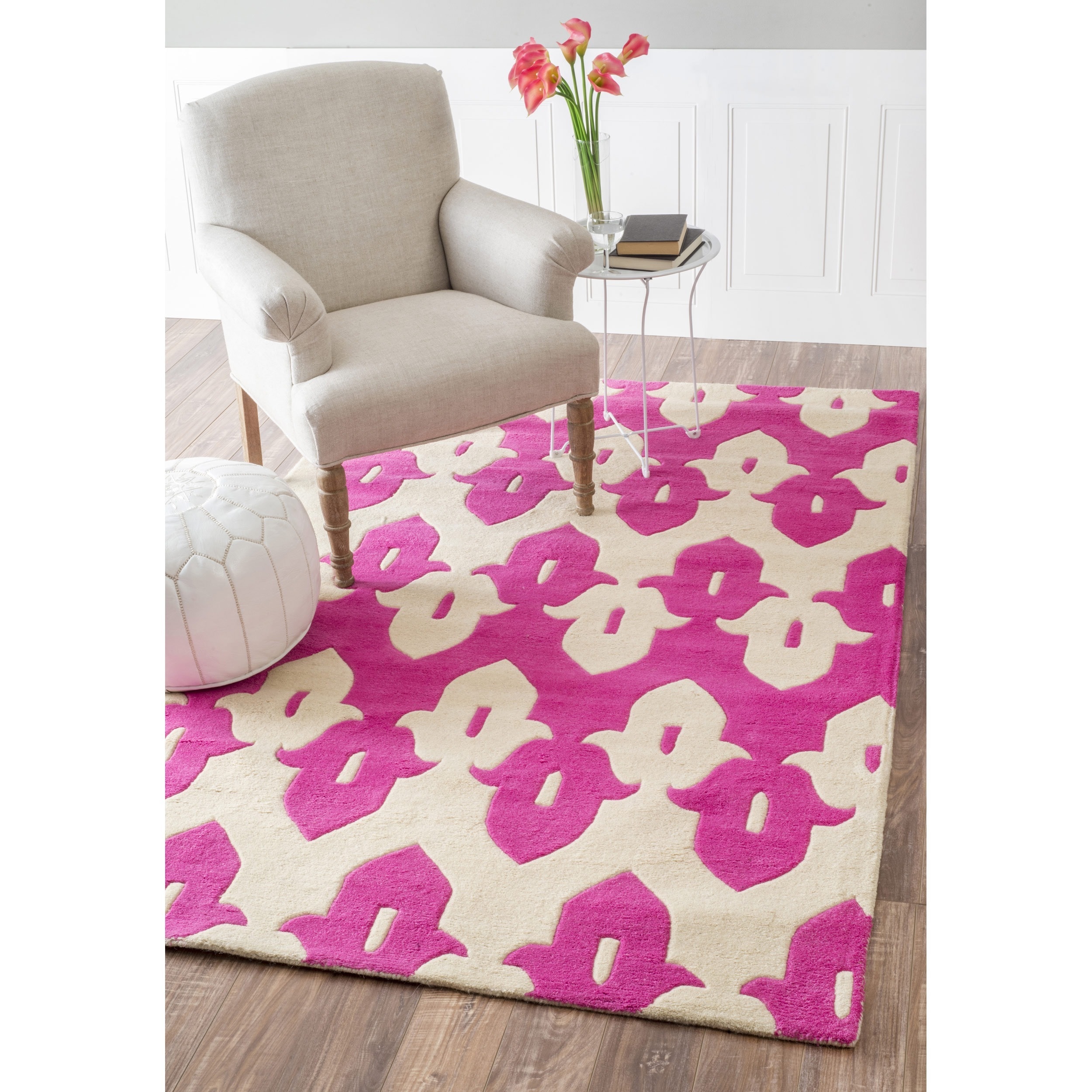 Nuloom Handmade Modern Ikat Trellis Pink/ Ivory Wool Rug (3 X 5)