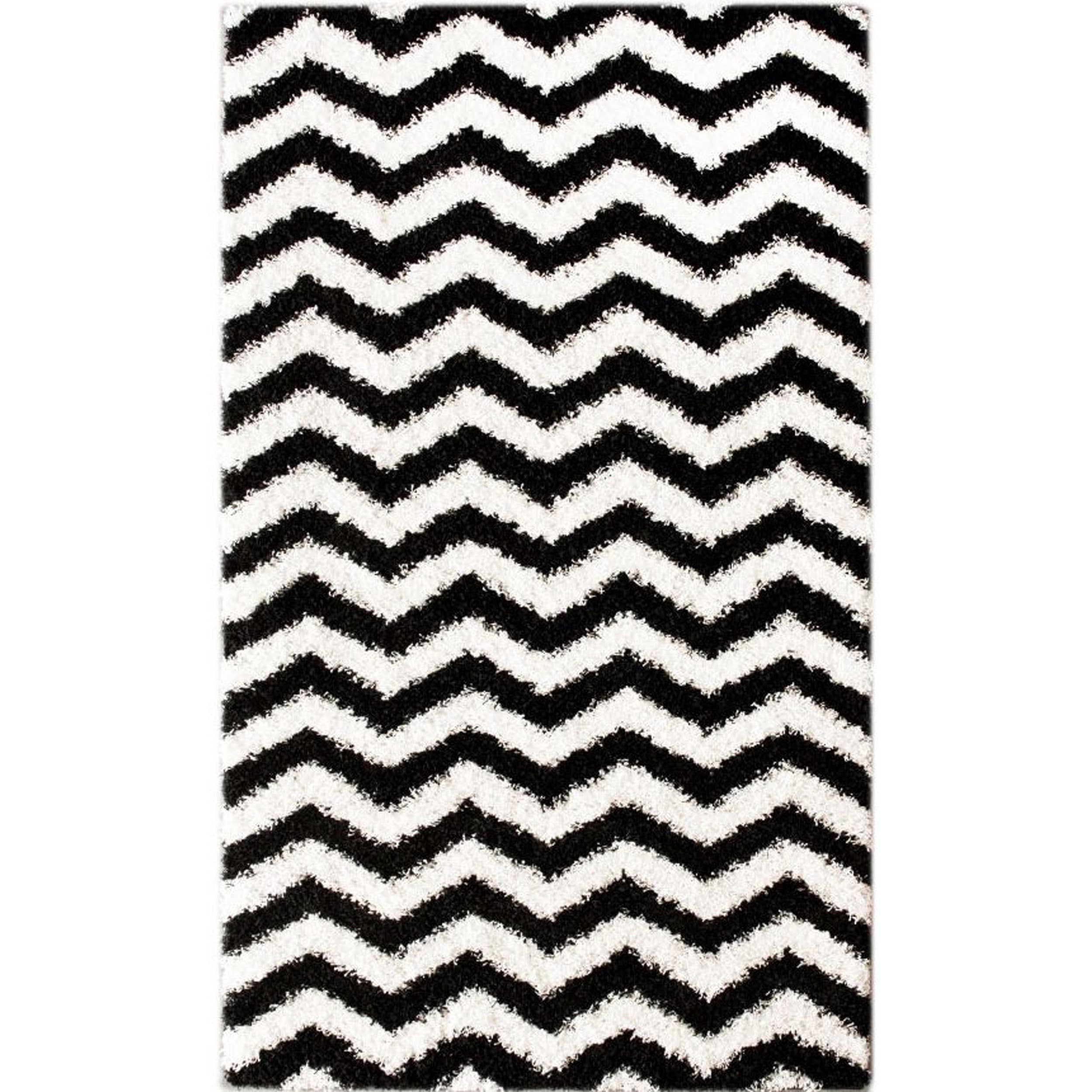 Nuloom Luna Black And White Chevron Shag Rug (92 X 12)