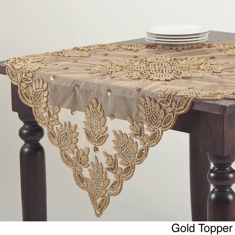 Hand Beaded Design Table Topper or Runner - Toppers - Gold - 40" x 40"/40 x 40