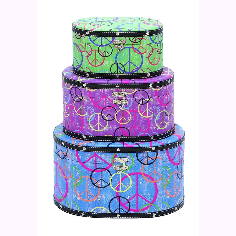 Peace Wooden Canvas Modern Boxes (set Of 3)