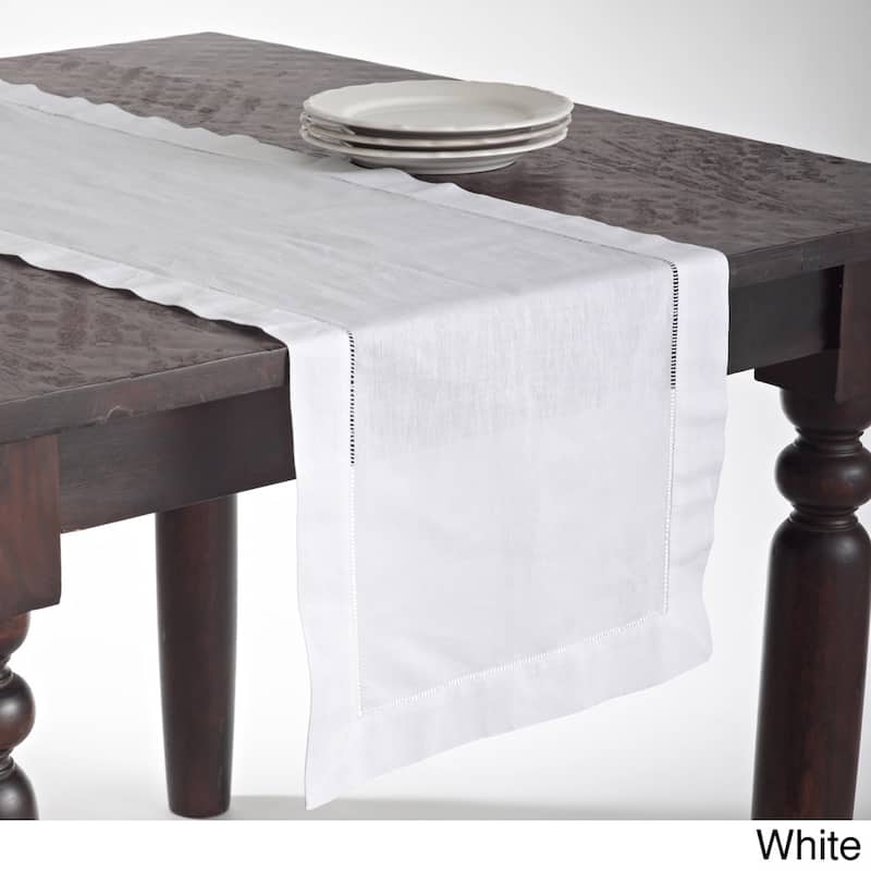 Hemstitched Linen Blend Table Runner - 16" x 72" - White