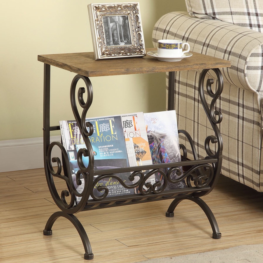 Bronze Metal/ Brown Veneer Top Magazine Table