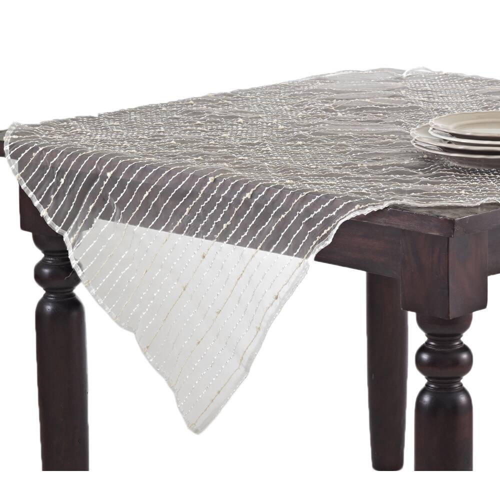 Sheer Table Topper with Fuzzy Stripes