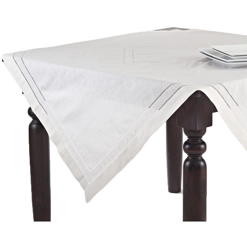 Embroidered and Hemstitch Table Topper