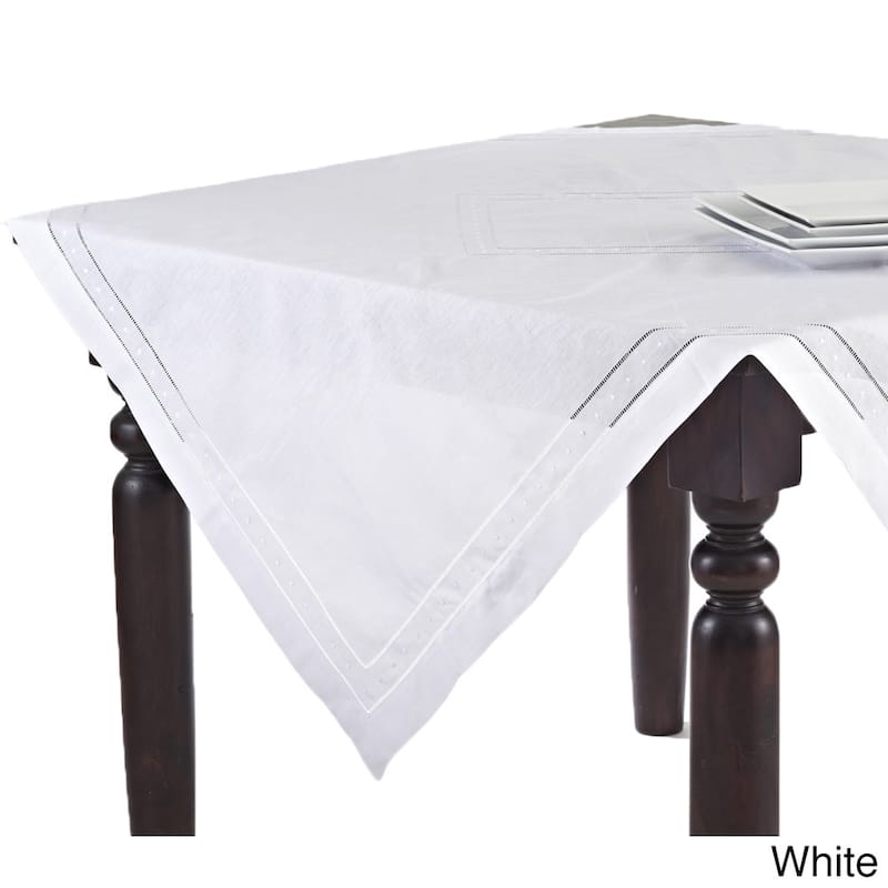 Embroidered and Hemstitch Table Topper - All Seasons - White - 36 Inches