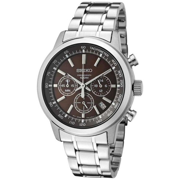 Seiko Men's 'SSB041' Silvertone Stainless Steel Brown Dial Analog Quartz Watch Seiko Men's Seiko Watches