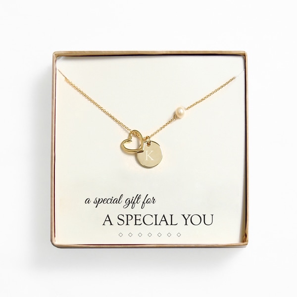 18k Gold Overlay 'A Special Gift For You' Pearl and Charm Necklace (8 mm) Personalized Necklaces