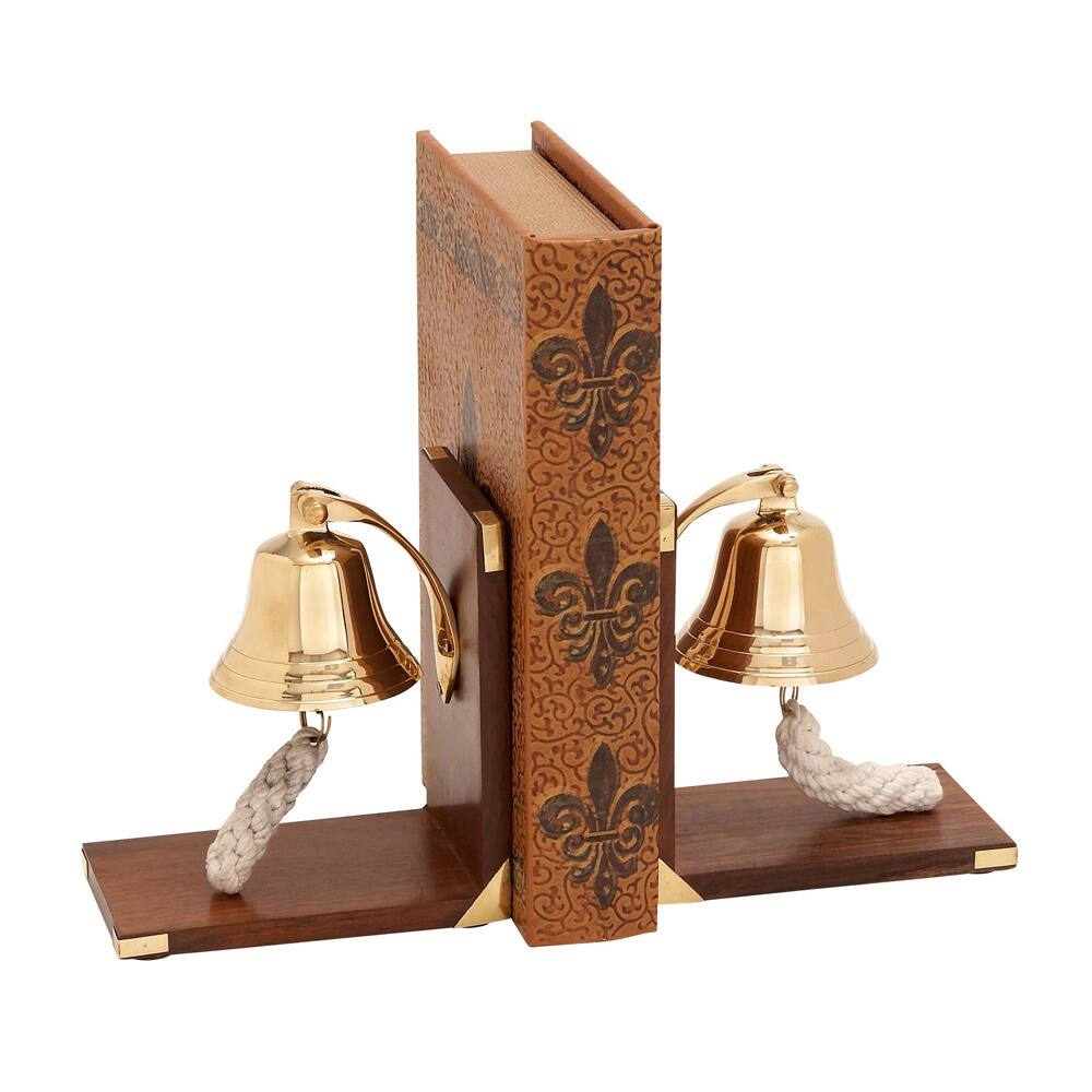 Wood Brass Bookend Pair Nautical Maritime Decor