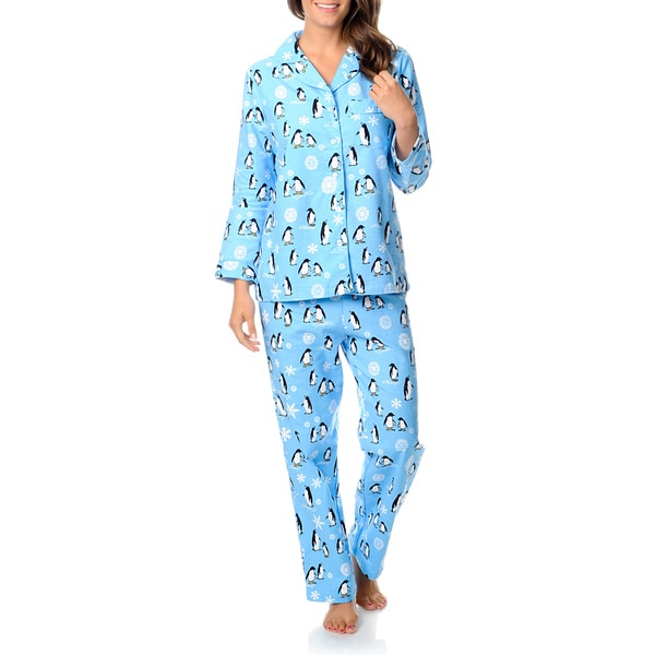 La Cera Women's Penguin Print Pajama Set La Cera Pajamas & Robes
