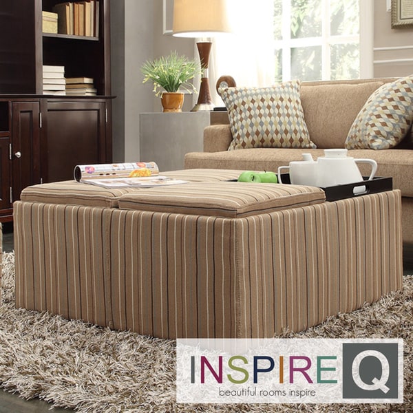 INSPIRE Q Montrose Mocha Brown Stripe Storage Cocktail Ottoman INSPIRE Q Ottomans